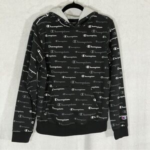 Champion - Black/Gray - Allover Logo Hoodie - XL